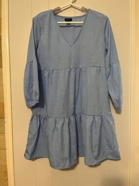Light Blue V-Neck Tiered Midi Dress by Unknown Brand